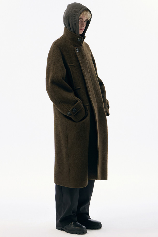 CUSTOMELLOW - 코트 - Brown Wool Band Collar Coat