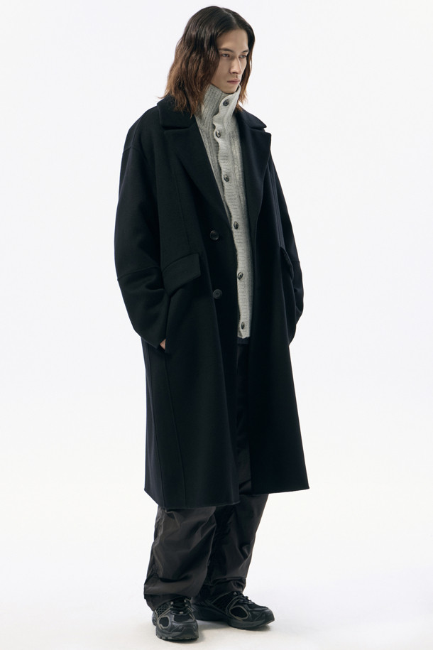 CUSTOMELLOW - 코트 - Black Oversized Fit Wool Chesterfield Coat 