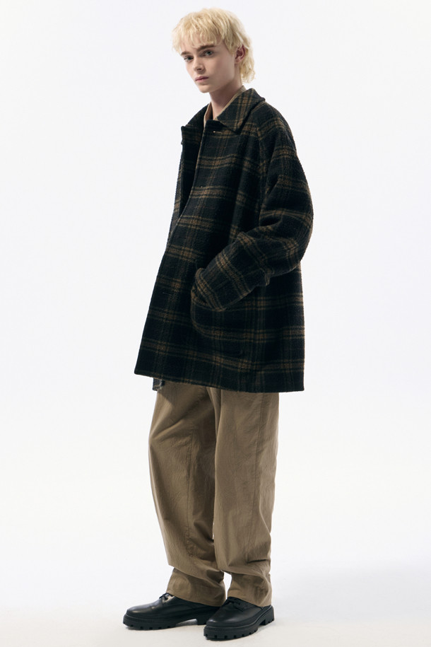 CUSTOMELLOW - 코트 - Brown Casentino Wool Check Short Coat