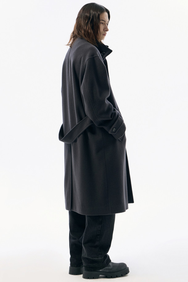 CUSTOMELLOW - 코트 - Grey Band Collar Belted Coat