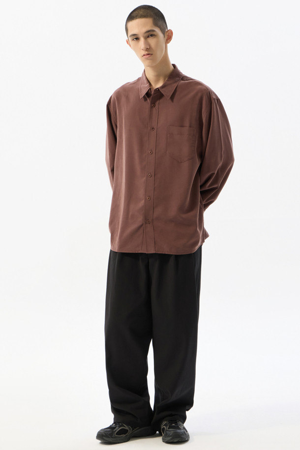 CUSTOMELLOW - 긴팔셔츠 - Wine Relaxed Fit Rayon Shirt