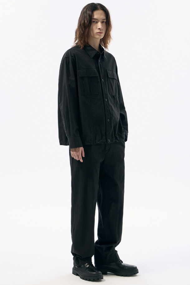 CUSTOMELLOW - 긴팔셔츠 - Black Creased Cotton Outer Shirt