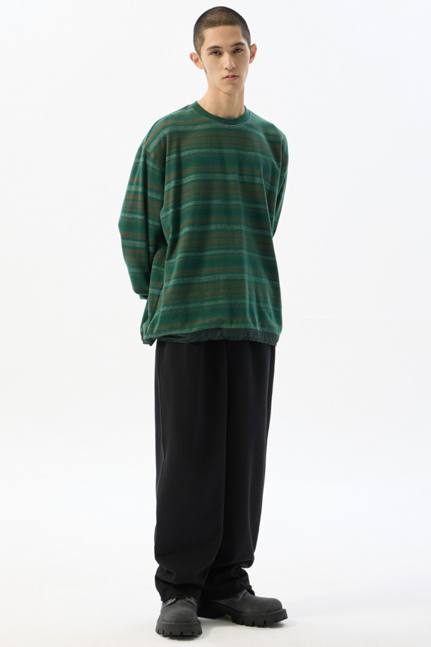 CUSTOMELLOW - 긴팔티셔츠 - Green Jacquard Stripes T-Shirt