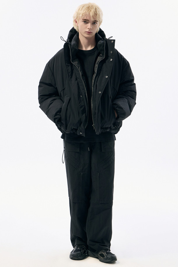 CUSTOMELLOW - 다운/패딩 - Black Oversized Fit Hood Down Bomber 