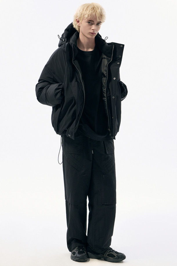 CUSTOMELLOW - 다운/패딩 - Black Oversized Fit Hood Down Bomber 