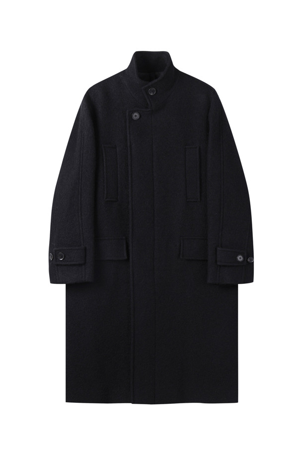 CUSTOMELLOW - 코트 - Black Wool Band Collar Coat