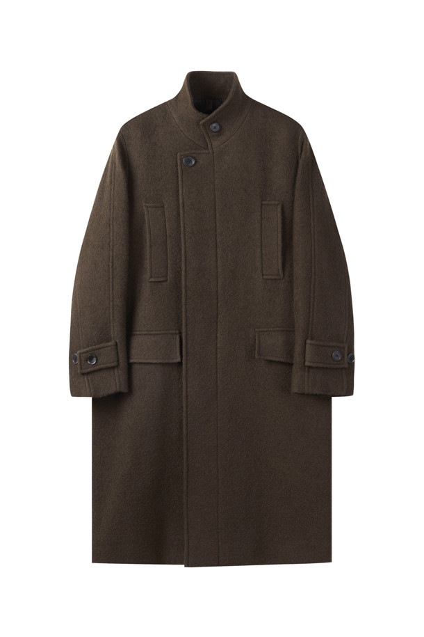 CUSTOMELLOW - 코트 - Brown Wool Band Collar Coat