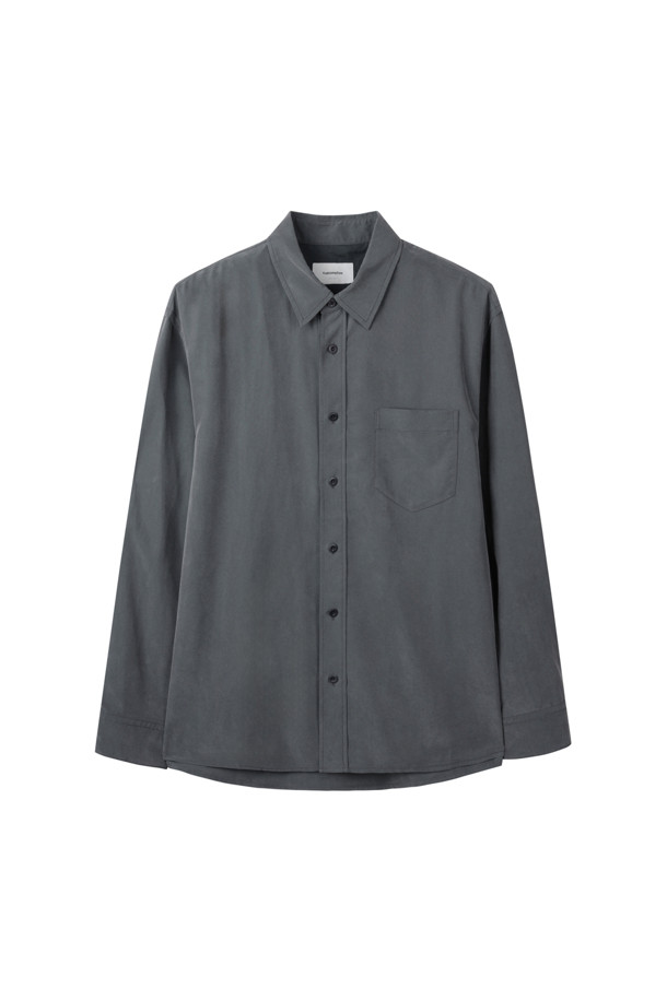 CUSTOMELLOW - 긴팔셔츠 - Grey Relaxed Fit Rayon Shirt