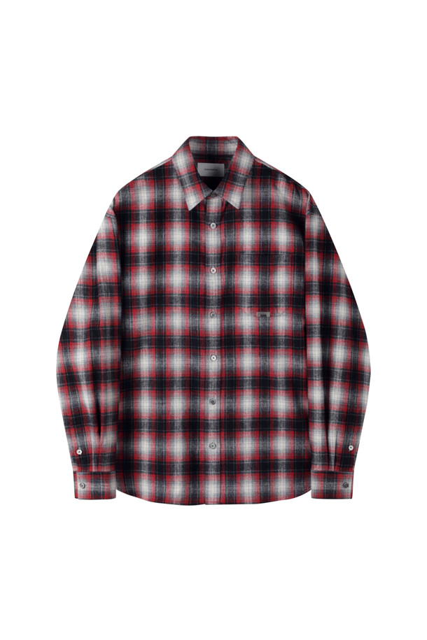 CUSTOMELLOW - 긴팔셔츠 - Red Oversized Fit Ombre Check Shirt