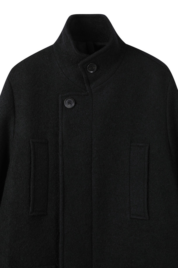 CUSTOMELLOW - 코트 - Black Wool Band Collar Coat