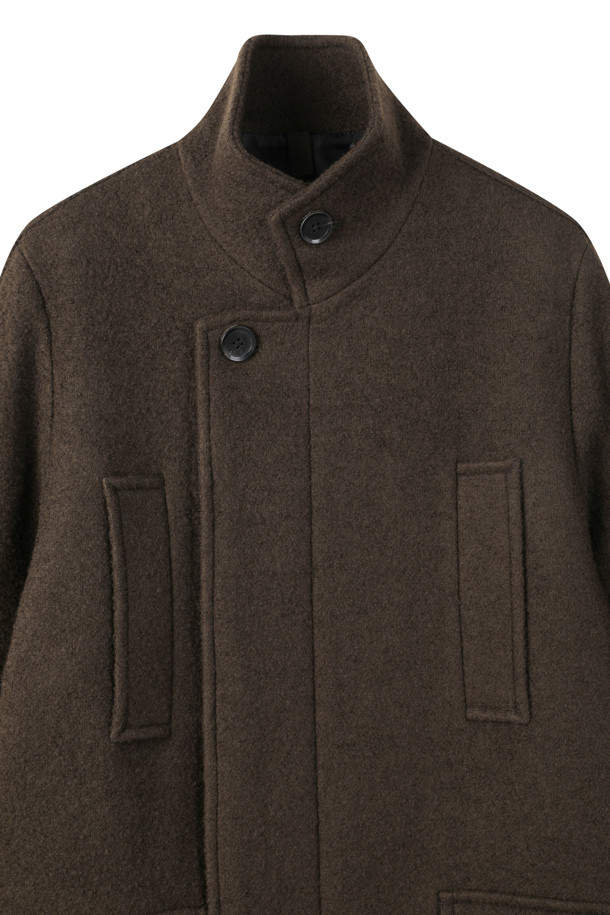 CUSTOMELLOW - 코트 - Brown Wool Band Collar Coat