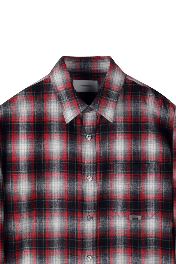 CUSTOMELLOW - 긴팔셔츠 - Red Oversized Fit Ombre Check Shirt