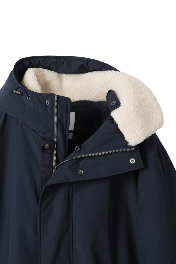 CUSTOMELLOW - 다운/패딩 - Navy Fur Collar Long Down Coat