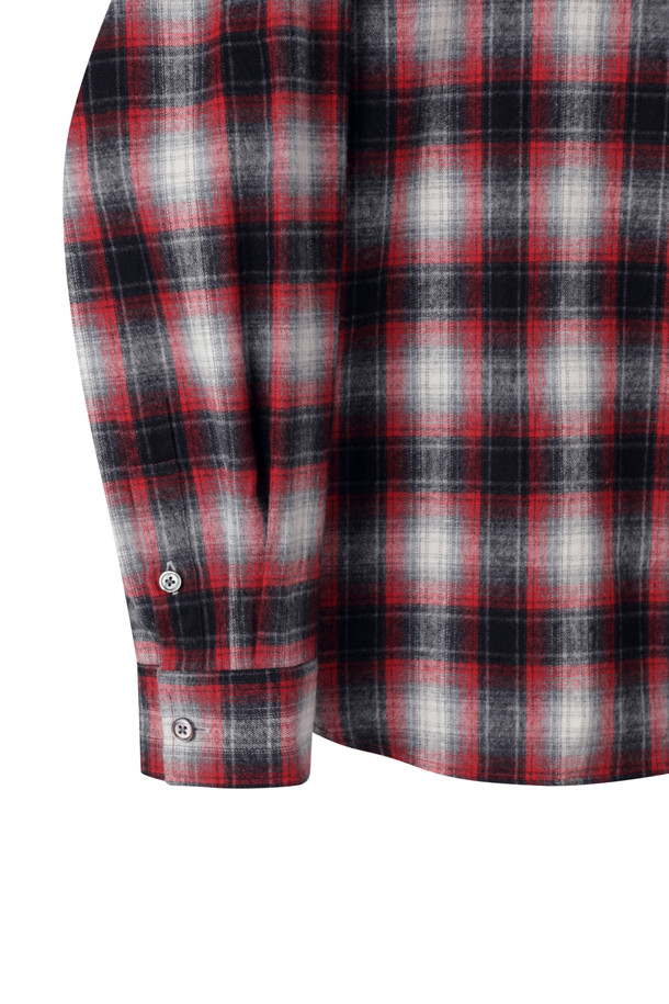 CUSTOMELLOW - 긴팔셔츠 - Red Oversized Fit Ombre Check Shirt