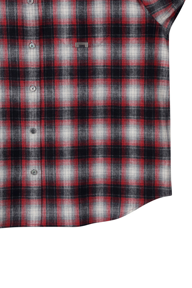 CUSTOMELLOW - 긴팔셔츠 - Red Oversized Fit Ombre Check Shirt