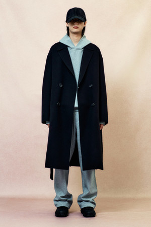 [Online Only] Black Cashmere Blended Double Coat