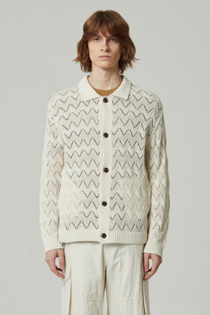 wavy pattern collar cardigan