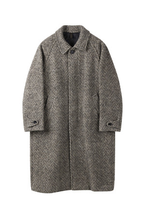 Beige Herringbone Wool Coat