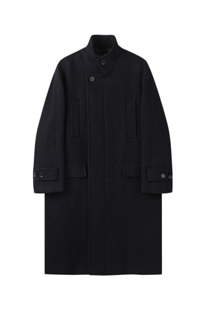 Black Wool Band Collar Coat