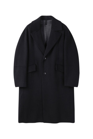 Black Oversized Fit Wool Chesterfield Coat 