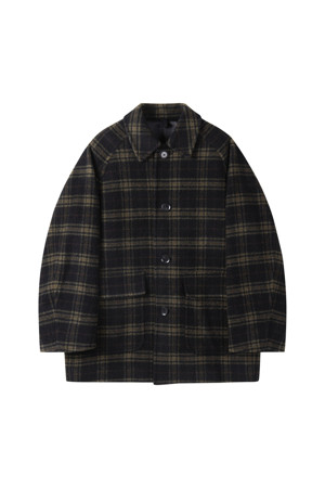 Brown Casentino Wool Check Short Coat