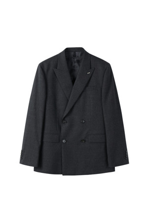 Grey Micro Patterned Double Breasted Suit Jacket