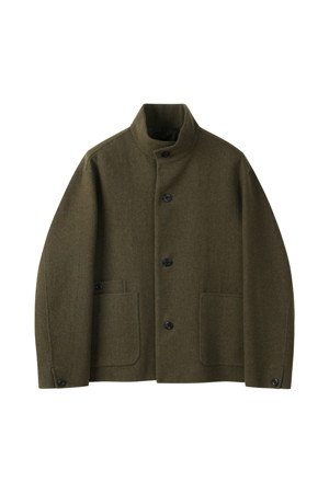 Khaki Wool Handmade Highneck Jacket