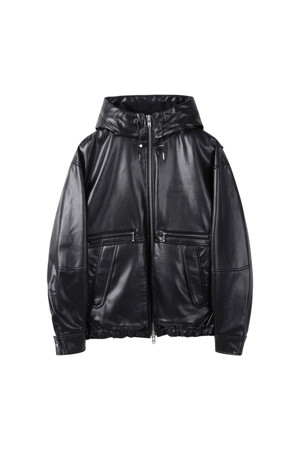 Black Eco Leather Hood Bomber