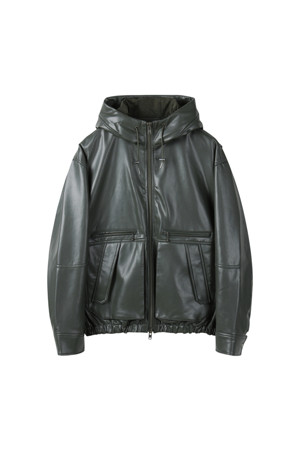 Green Eco Leather Hood Bomber