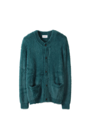 Blue Hairy Round Neck Cardigan