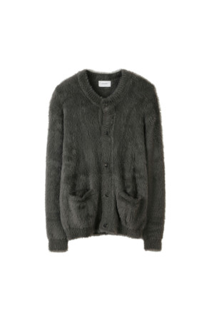 Grey Hairy Round Neck Cardigan