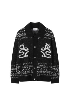 Black Jacquard Turtle Neck Cardigan