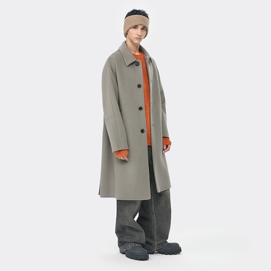 Beige Cashmere Blended Balmacaan Coat