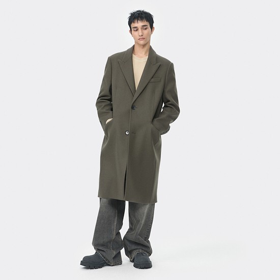 Beige Oversized Fit Peaked Lapel Coat