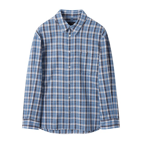 Blue 2-Collar Detail Side Slit Shirt (Check)