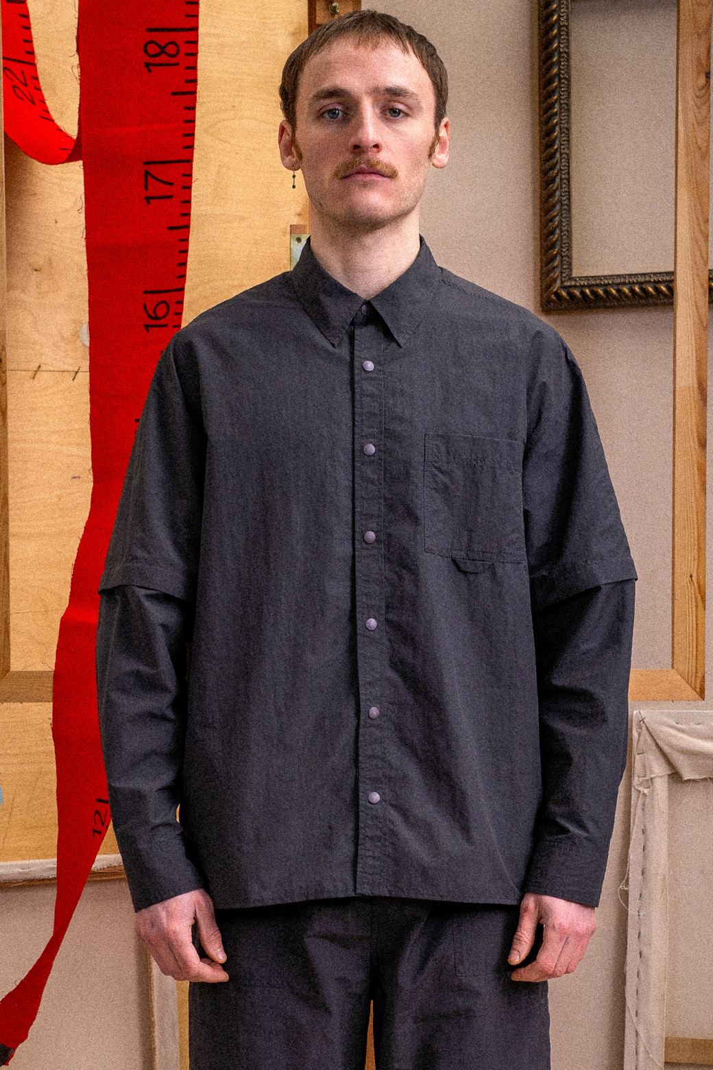 CUSTOMELLOW - 긴팔셔츠 - Grey Detachable Setup Shirt