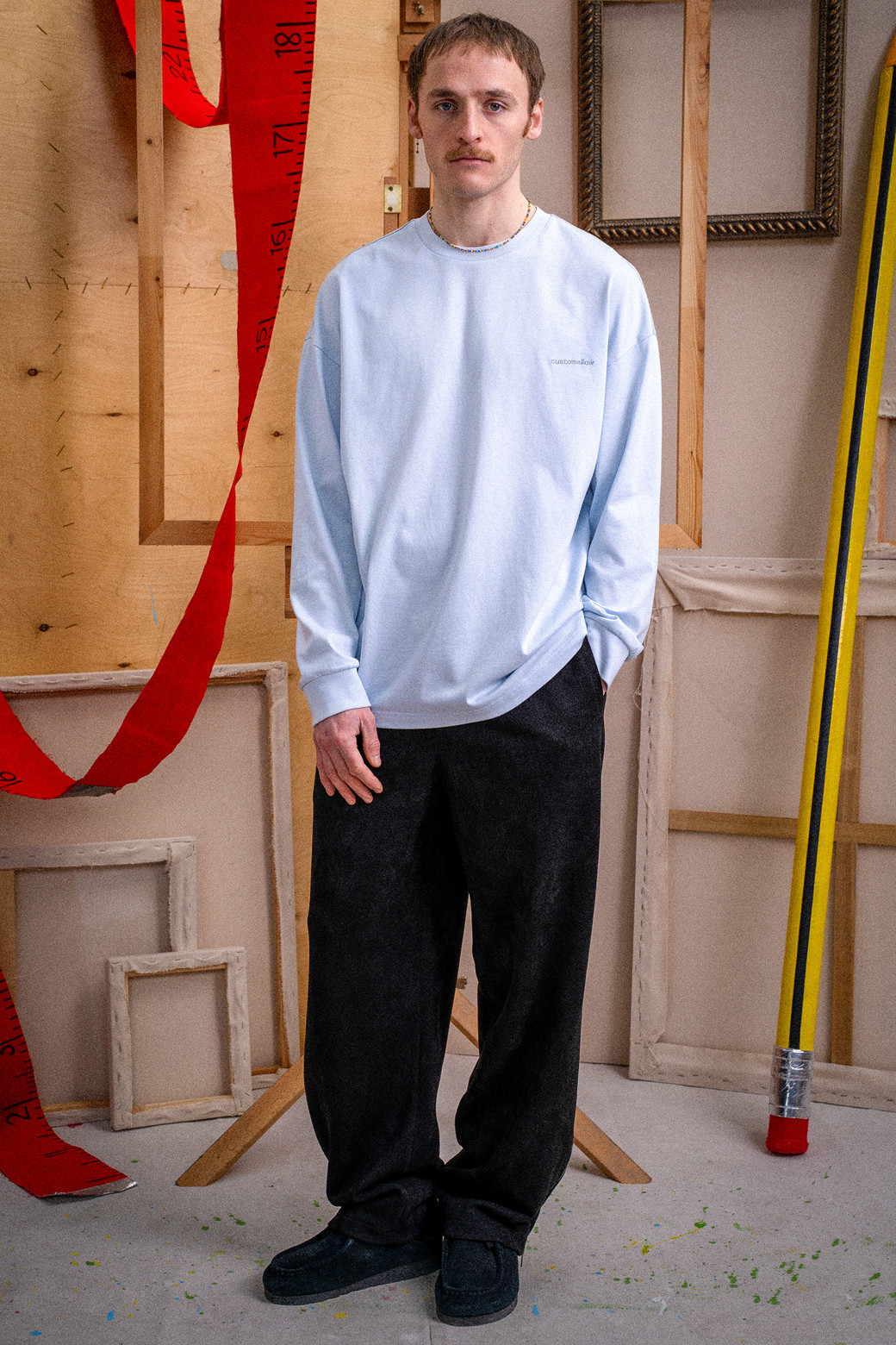 CUSTOMELLOW - 긴팔티셔츠 - Blue Graphic Long Sleeve T-shirt