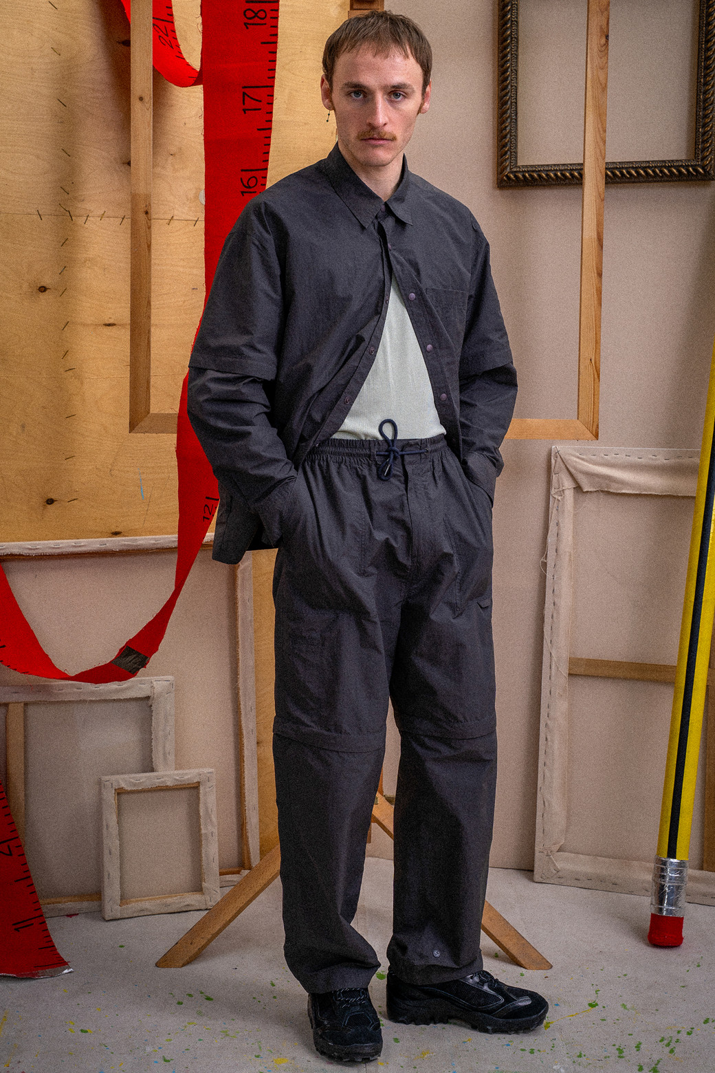 CUSTOMELLOW - 긴팔셔츠 - Grey Detachable Setup Shirt