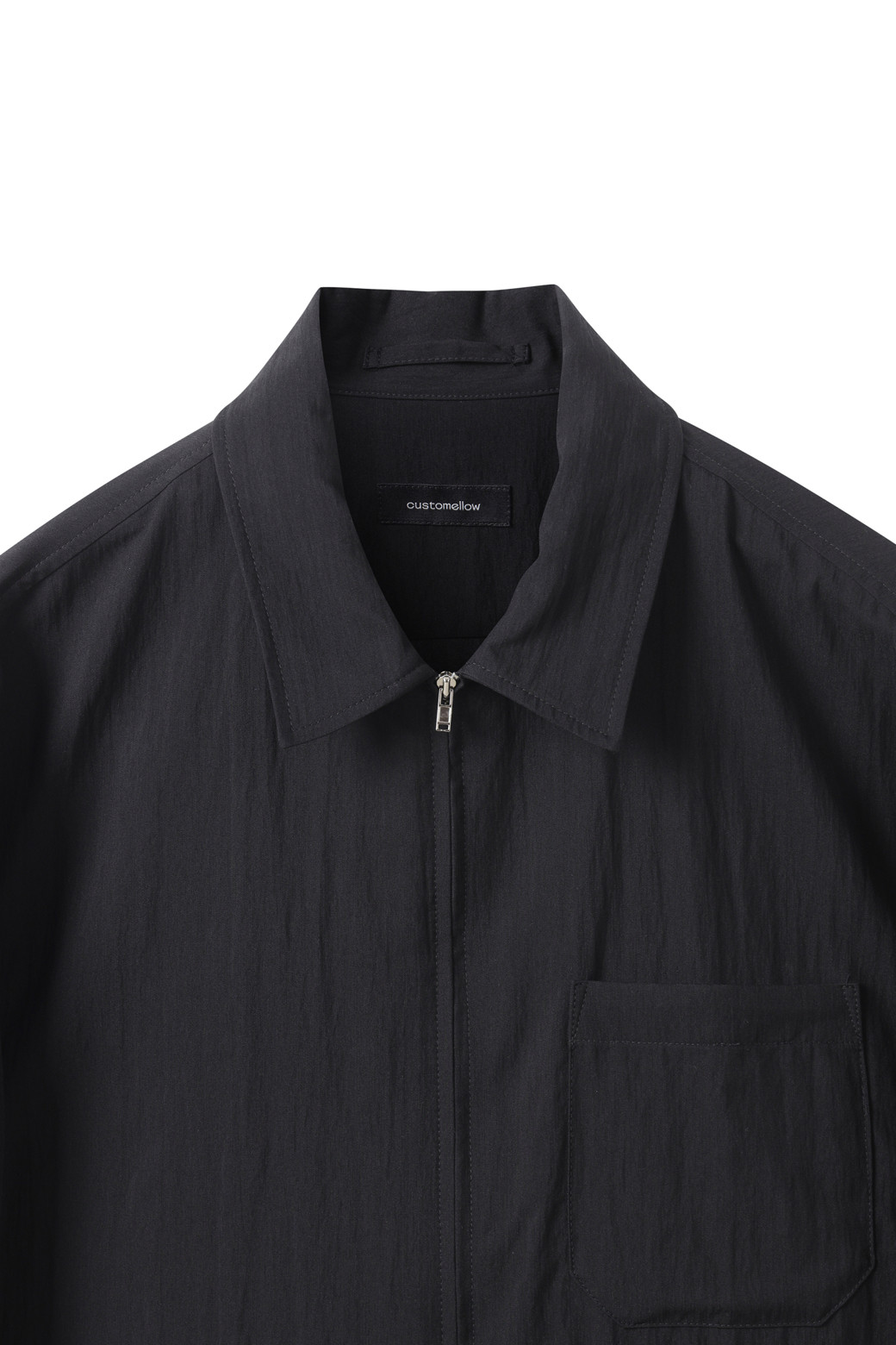 CUSTOMELLOW - 긴팔셔츠 - Black Solid Zip-Up Shirt