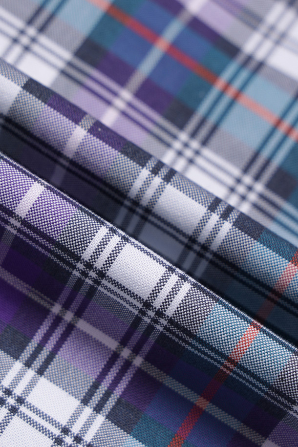 CUSTOMELLOW - 반팔셔츠 - Purple Checkered Half Shirt