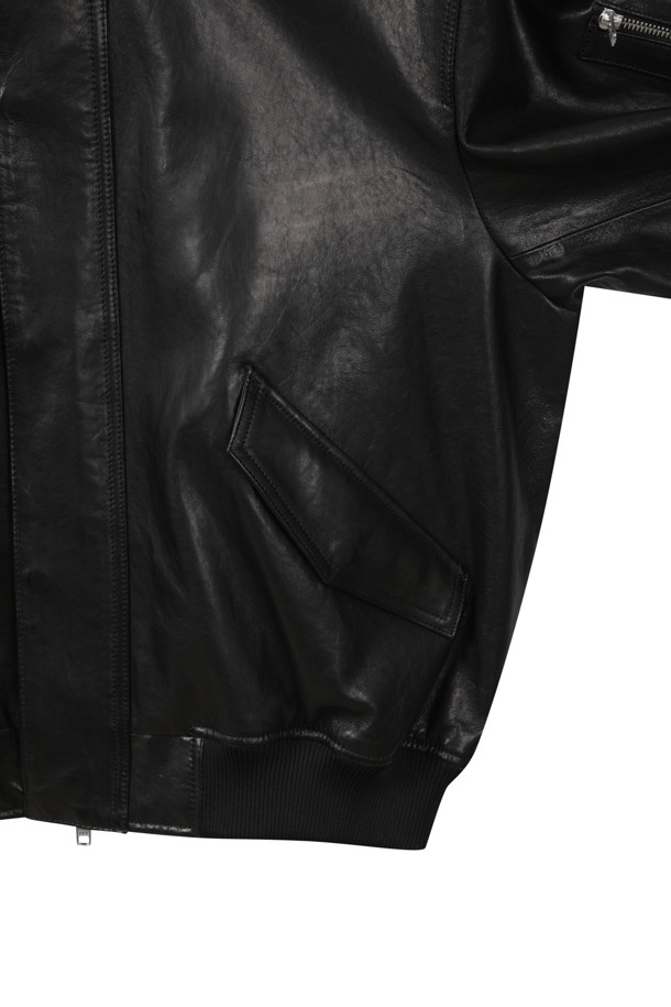 CUSTOMELLOW - 블루종/점퍼 - Black Detatchable Collar Leather Blouson