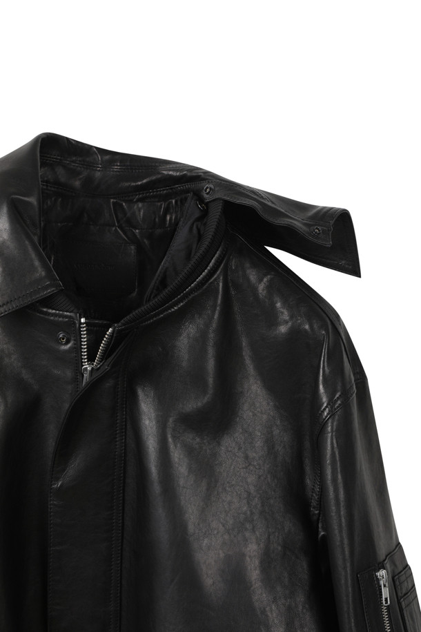 CUSTOMELLOW - 블루종/점퍼 - Black Detatchable Collar Leather Blouson