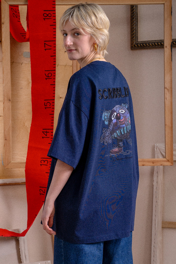 CUSTOMELLOW - 반팔티셔츠 - Navy Graphic T-shirt