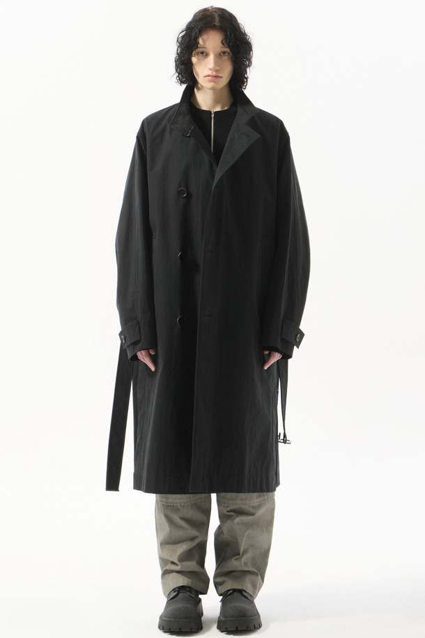 CUSTOMELLOW - 코트 - Black Highneck Belted Coat