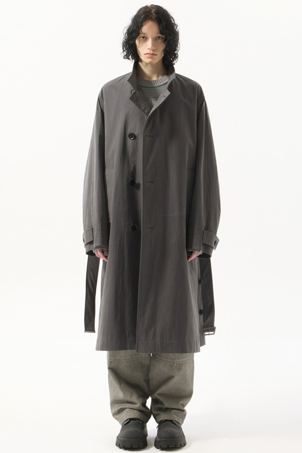 CUSTOMELLOW - 코트 - Grey Highneck Belted Coat