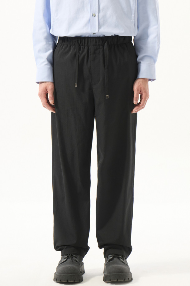 CUSTOMELLOW - 캐주얼팬츠 - Black Wool Blended Banding Pants