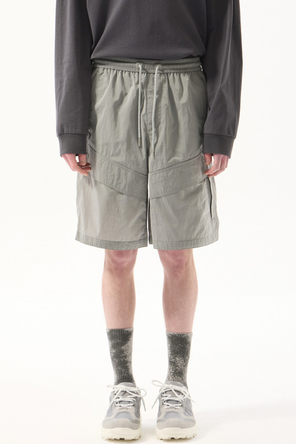 CUSTOMELLOW - 하프팬츠 - Grey Curved Line Shorts