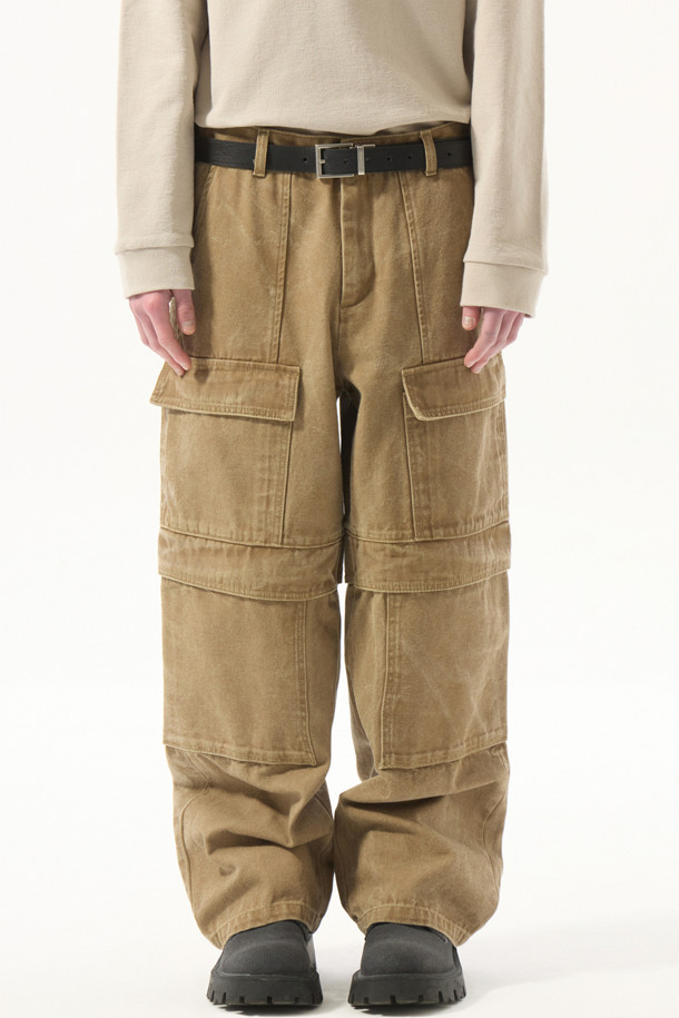 CUSTOMELLOW - 캐주얼팬츠 - Beige Oxford Cotton Cargo Pants