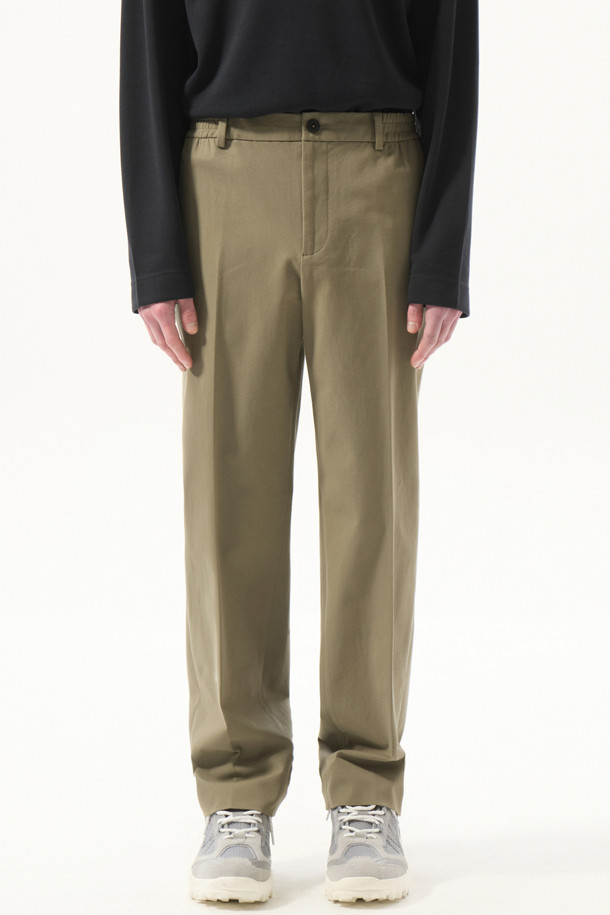 CUSTOMELLOW - 캐주얼팬츠 - Khaki Tapered Fit Cotton Pants