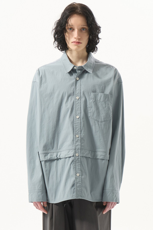 CUSTOMELLOW - 긴팔셔츠 - Grey Long Layered Pocket Shirt